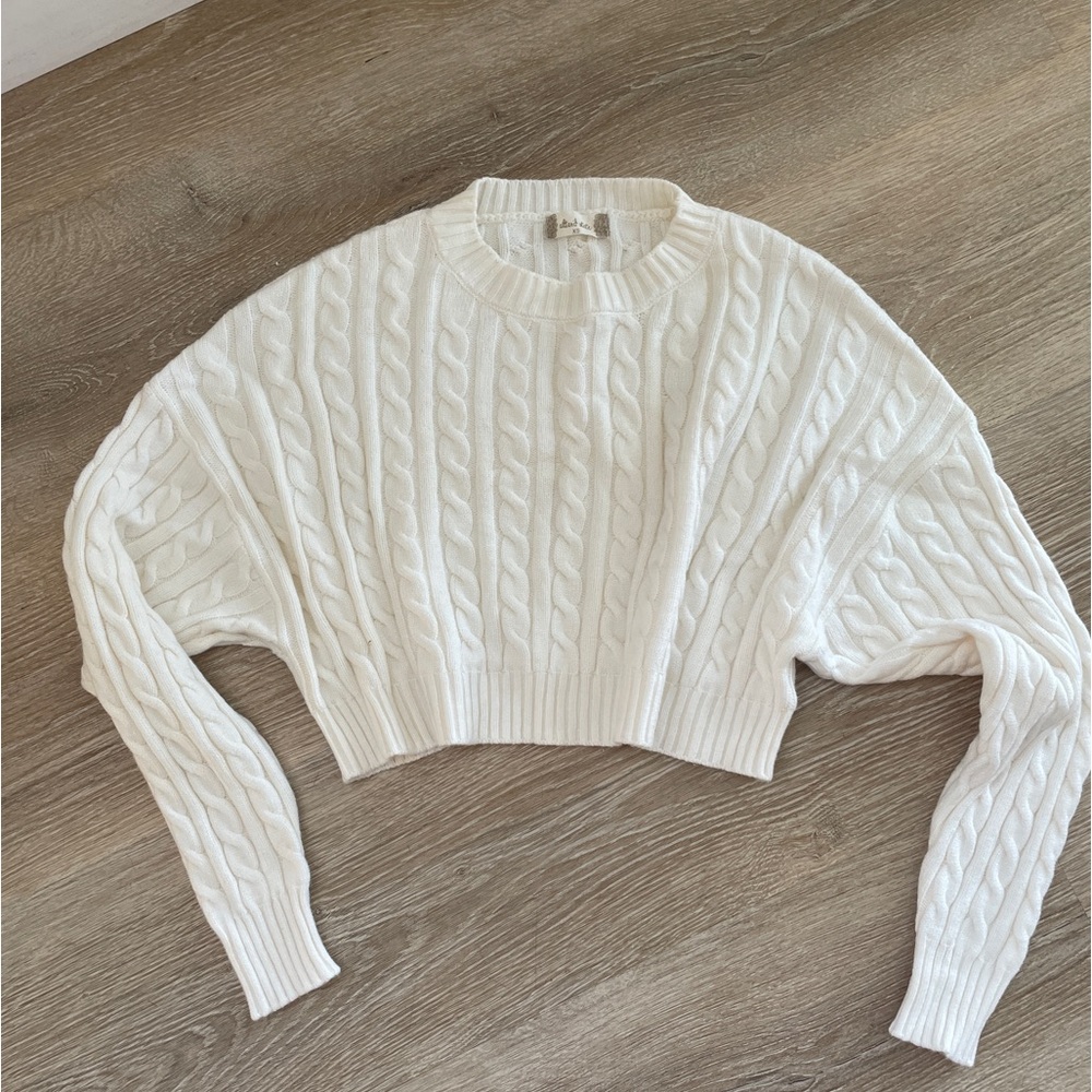 Altar’d State White Cropped Cable-knit Sweater - Size XS